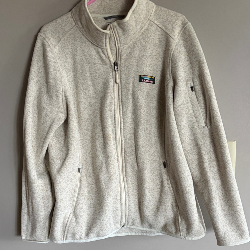 L.L. Bean Cream Heather Full-Zip Sweater Fleece Jacket